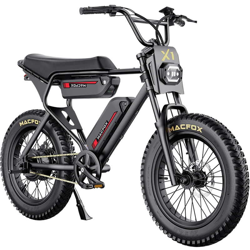 Macfox X1S — 500W electric bike with up to 76 mi range, 25 mph top speed & 20"x4" tires. Great for city commutes or weekend rides. Shop now.