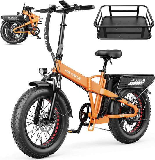Heybike Mars 2.0 Foldable Electric Bike 32MPH,UL2849 Certified, 1800 Peak Motor Ebike,45Miles Long Range with 624WH Removable Battery,20*4'' Fat Tire Bicycle for Commute,Snow,Full Suspension
