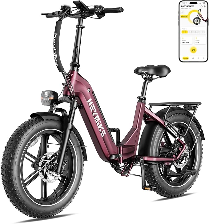 Heybike Ranger S Foldable Electric Bike for Adults, 1800W Peak Motor 32MPH, 55Miles 692WH Removable Battery, APP Control Ebike,Dual Hydraulic Brakes, 20"*4 Step-Thru Fat Tire Bicycle for Snow, Commute
