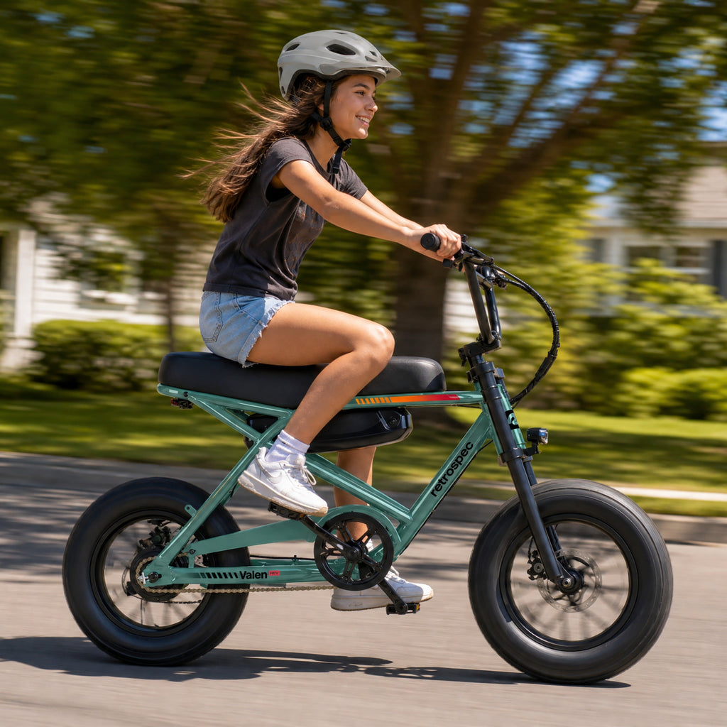 Retrospec Valen Rev 14 electric bike — rider lifestyle photo