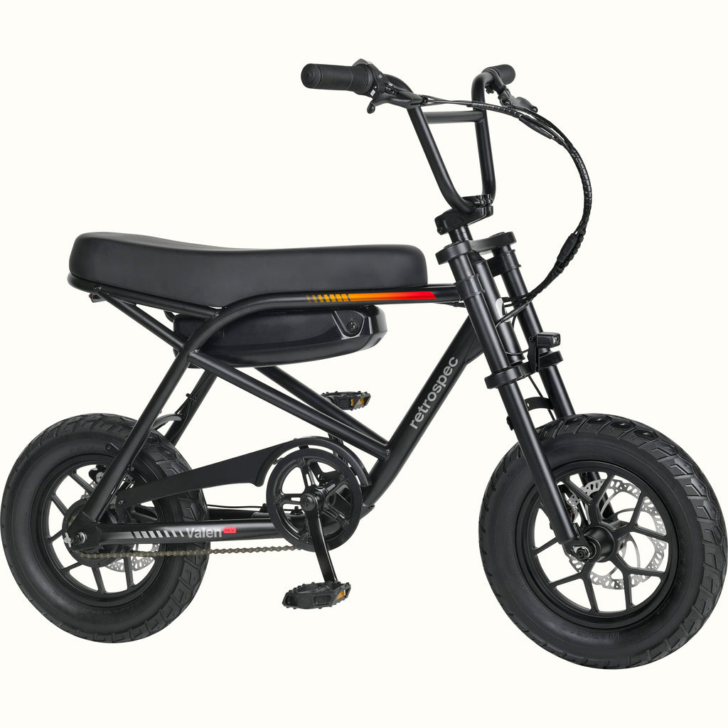 Retrospec Valen Rev 14 electric bike in Matte Black — angled view