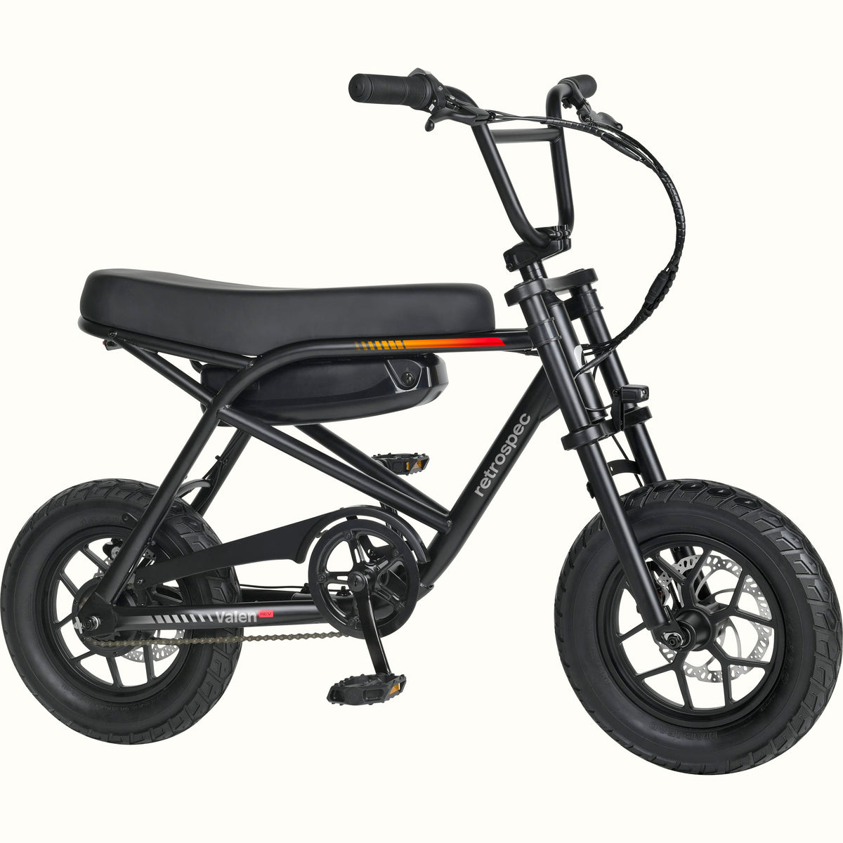 Retrospec Valen Rev 14 electric bike in Matte Black — angled view