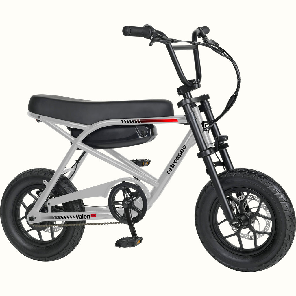 Retrospec Valen Rev 14 electric bike in Slate Gray — angled view