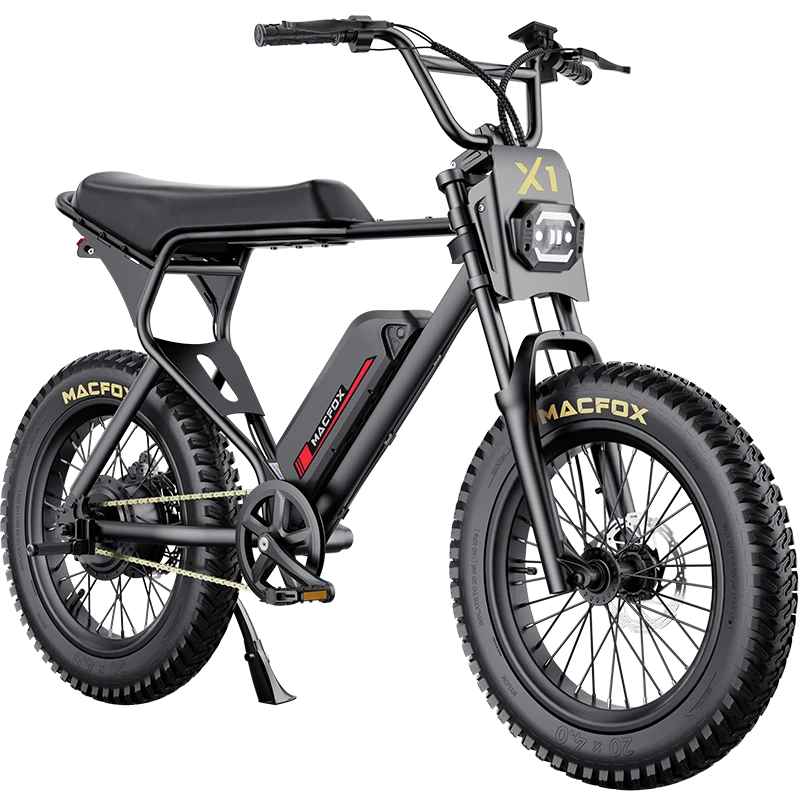 Macfox X1S — 500W electric bike with up to 76 mi range, 25 mph top speed & 20"x4" tires. Great for city commutes or weekend rides. Shop now.