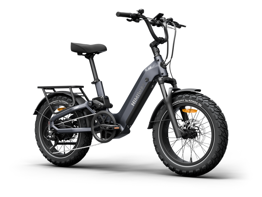 Himiway D5 2.0 20" full suspension fat tire electric bike in Space Grey, front Left three-quarter view.